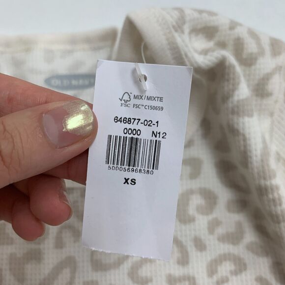 Old Navy Thermal Shirt Women XS Cream Leopard Print Waffle Knit Cuff Long Sleeve - Picture 10 of 15